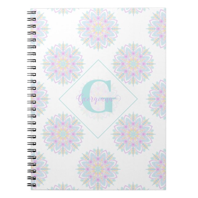 Carnet Monogram Pastel Rainbow Sundae Polka Dot Mandala (Devant)
