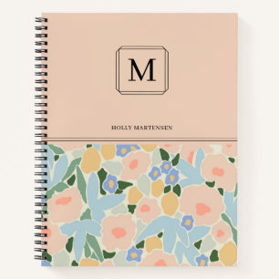 Carnet Monogram Pastel Rose Motif Fleur Bleu Clair Non