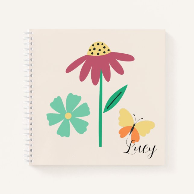 Carnet Monogram pretty botanical for kids girly pink (Devant)