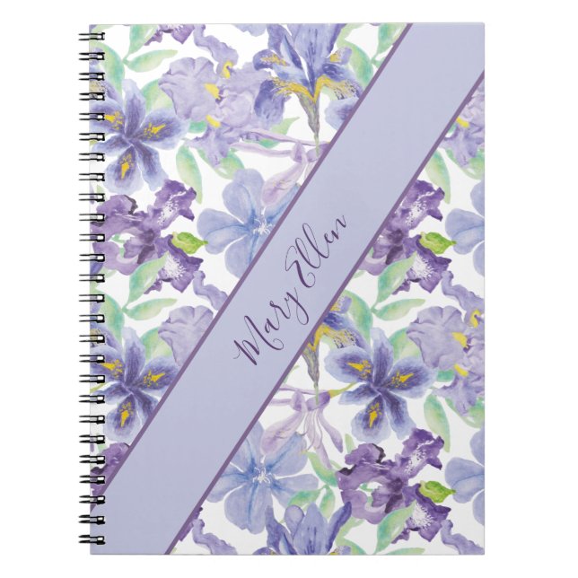 Carnet Monogram Purple Yellow Iris Floral Watercolor (Devant)