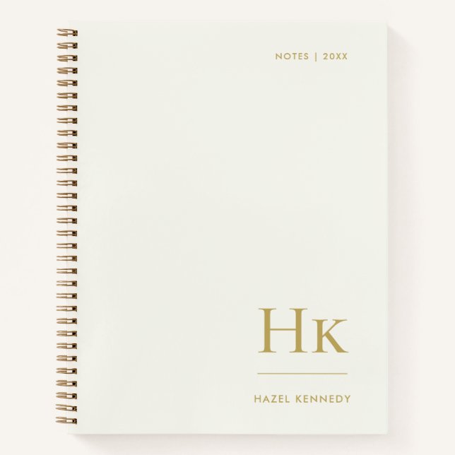Carnet Monogram Simple Elegant Ivory Gold Personalized (Devant)