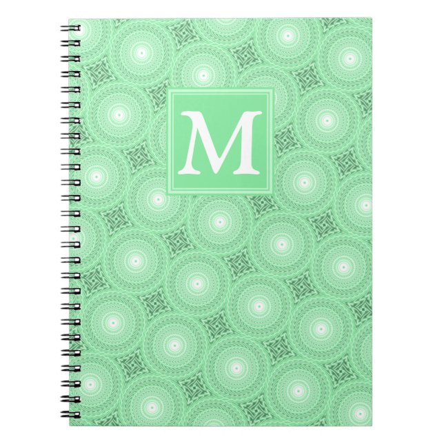 Carnet Monogram spring green circles pattern (Devant)