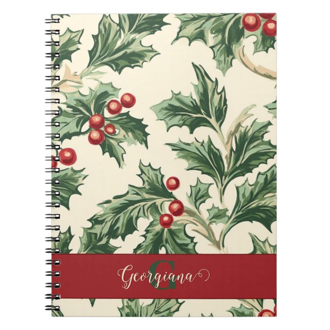 Carnet Monogram Vintage Christmas Holly & Berries Motif (Devant)