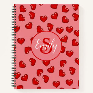 Carnet monogramlish motif de coeur rouge sur rose
