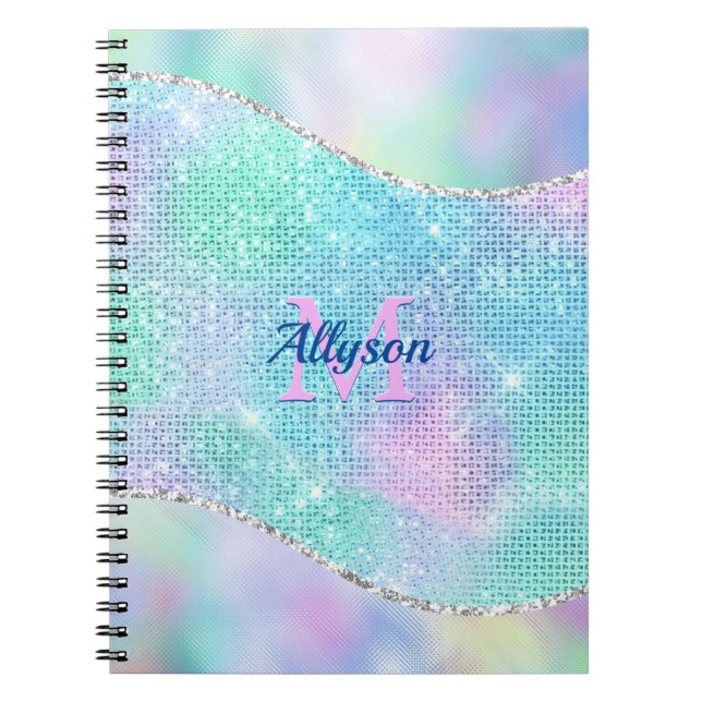 Carnet Monogramme 3D, Nom, Éclat Iridescent (Devant)