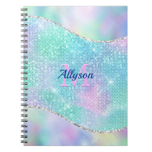 Carnet Monogramme 3D, Nom, Étincelle Iridescente