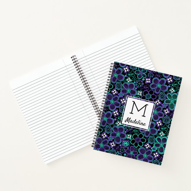Carnet Monogramme 90s Motif floral brillant Fleurs tendan (Intérieur)