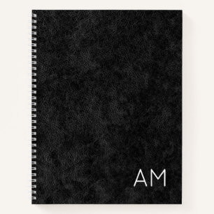 Carnet Monogramme à deux lettres en cuir noir faux modern