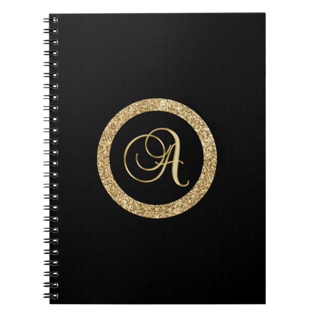 Carnet Monogramme A, élégante écriture dorée (Devant)
