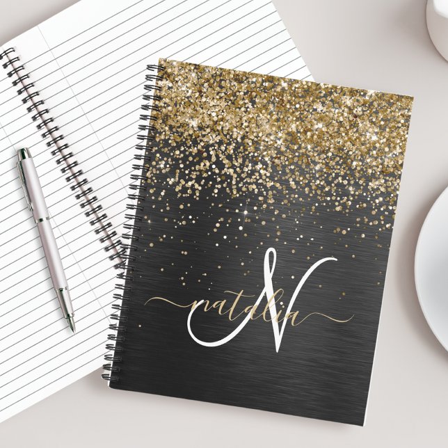 Carnet Monogramme à étincelle noire à Parties scintillant (Créateur téléchargé)