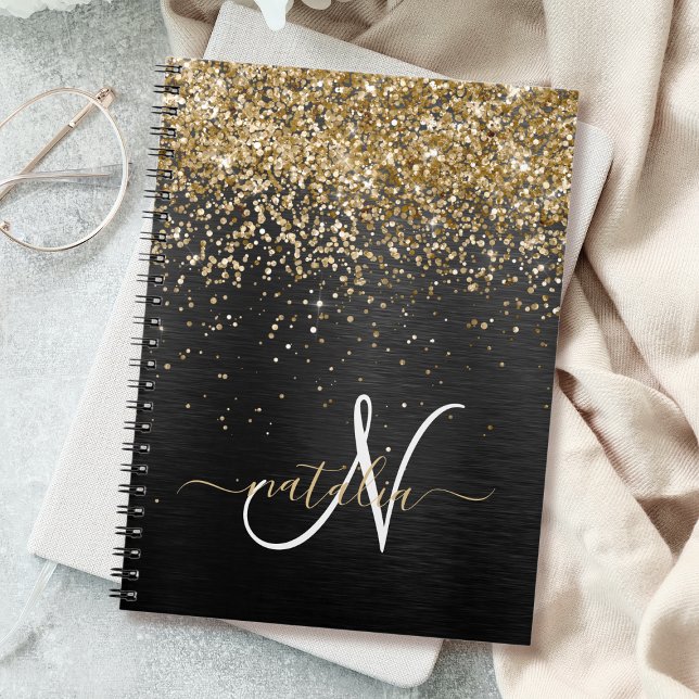 Carnet Monogramme à étincelle noire à Parties scintillant (Créateur téléchargé)