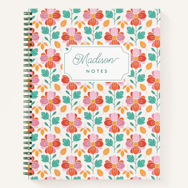 Carnet Monogramme à motif floral rétro mignon (Devant)