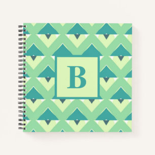 Carnet Monogramme à motif géométrique bleu et sarcelle