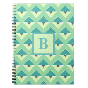 Carnet Monogramme à motif géométrique bleu sarcelle et bl