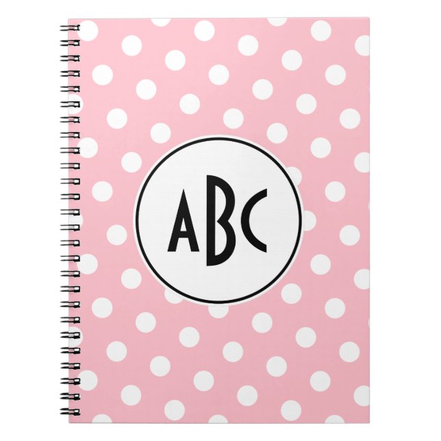 Carnet Monogramme à points noirs roses et blancs (Devant)