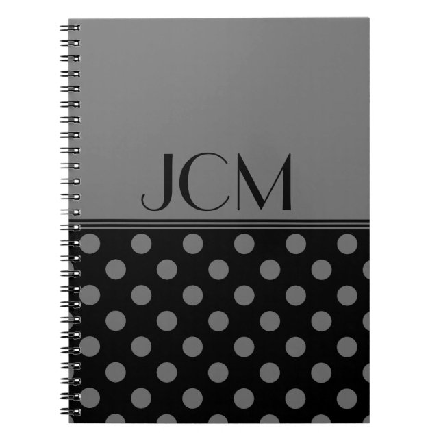 Carnet Monogramme à pois gris/noir (Devant)
