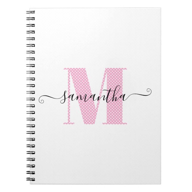 Carnet Monogramme à pois rose clair et blanc féminin (Devant)