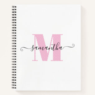 Carnet Monogramme à pois rose clair et blanc féminin
