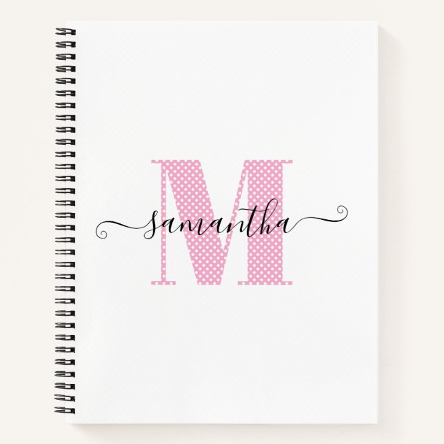 Carnet Monogramme à pois rose clair et blanc féminin (Devant)