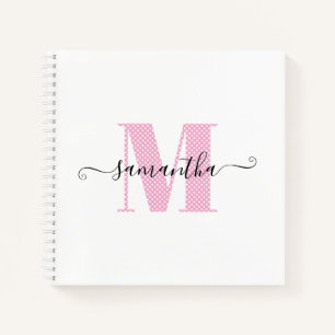 Carnet Monogramme à pois rose clair et blanc féminin