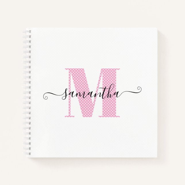 Carnet Monogramme à pois rose clair et blanc féminin (Devant)
