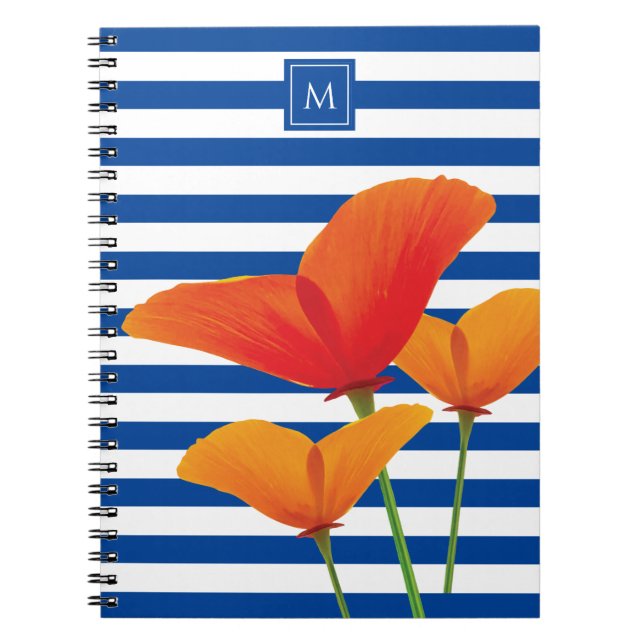 Carnet Monogramme à rayures bleu chic (Devant)