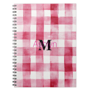 Carnet Monogramme à rayures écossaises rose et blanc fémi