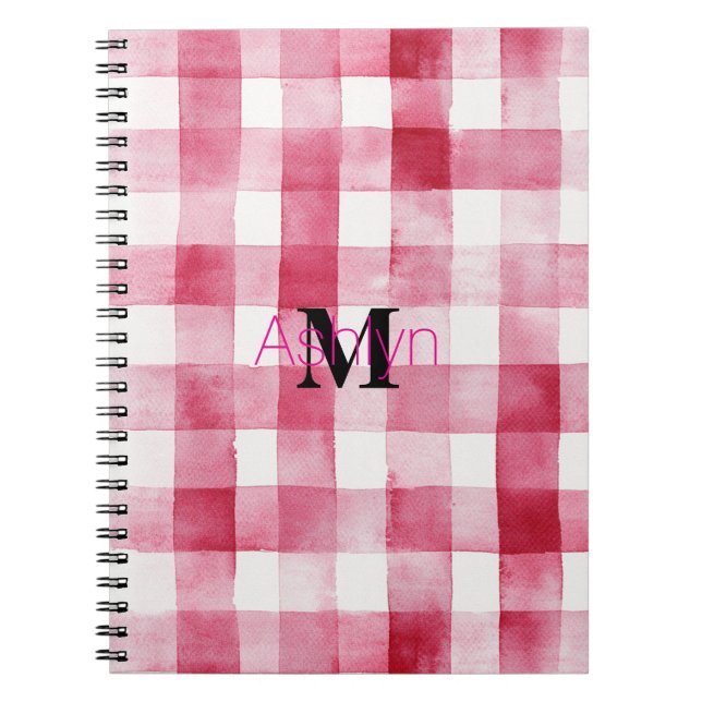 Carnet Monogramme à rayures écossaises rose et blanc fémi (Devant)
