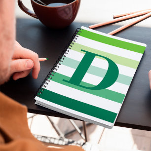 Carnet Monogramme à rayures vertes tendance