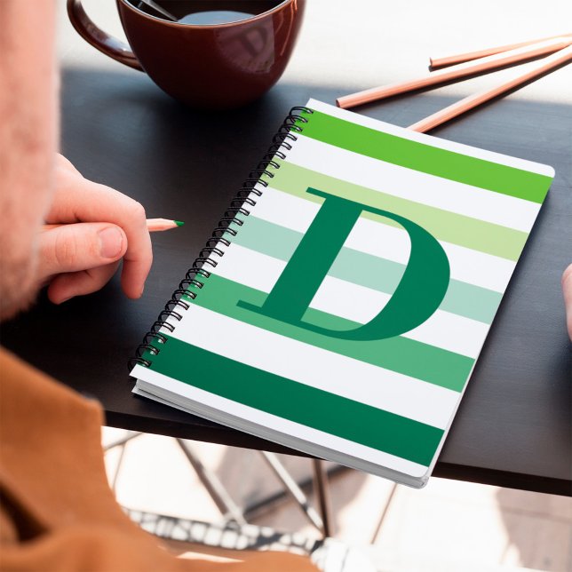 Carnet Monogramme à rayures vertes tendance (Créateur téléchargé)