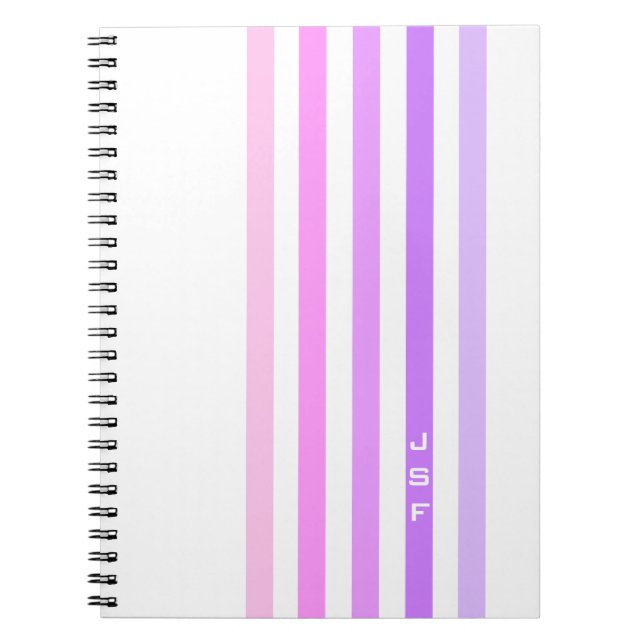 Carnet Monogramme à rayures verticales rose et violet (Devant)