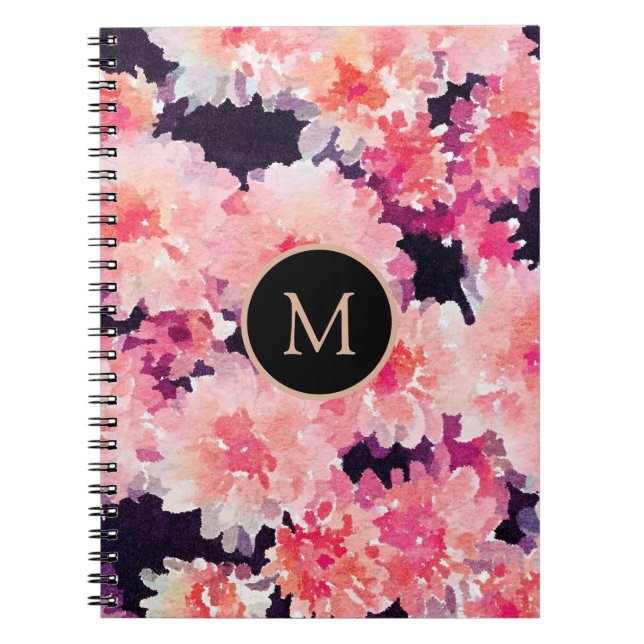 Carnet monogramme Abstrait à motif floral rose (Devant)