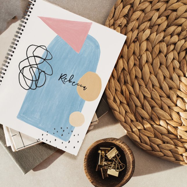 Carnet Monogramme Abstrait de formes bleues blanches et r (Créateur téléchargé)