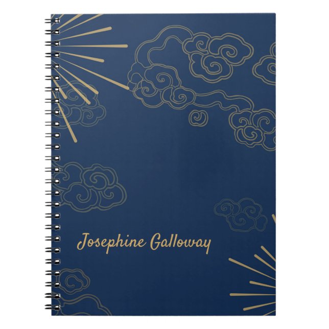 Carnet Monogramme Abstrait Elégant Marine Bleu Gold Chic (Devant)