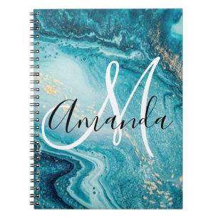 Carnet Monogramme Abstrait en marbre bleu