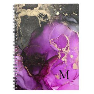 Carnet Monogramme Abstrait Encre Alcoolique Rose Noir Or