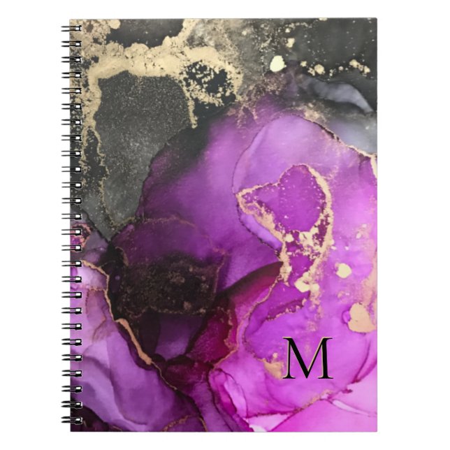 Carnet Monogramme Abstrait Encre Alcoolique Rose Noir Or (Devant)