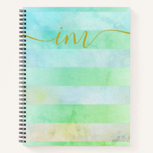 Carnet Monogramme Abstrait Turquois rayures en Aquarelle