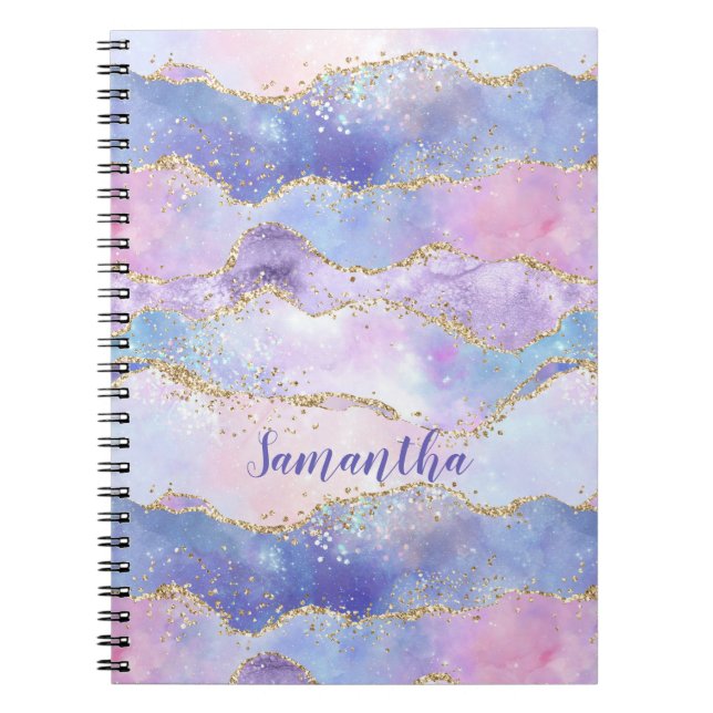 Carnet Monogramme Agate Parties scintillant tendance bleu (Devant)