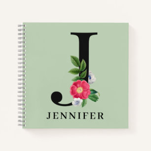 Carnet Monogramme alphabétique floral personnalisé J