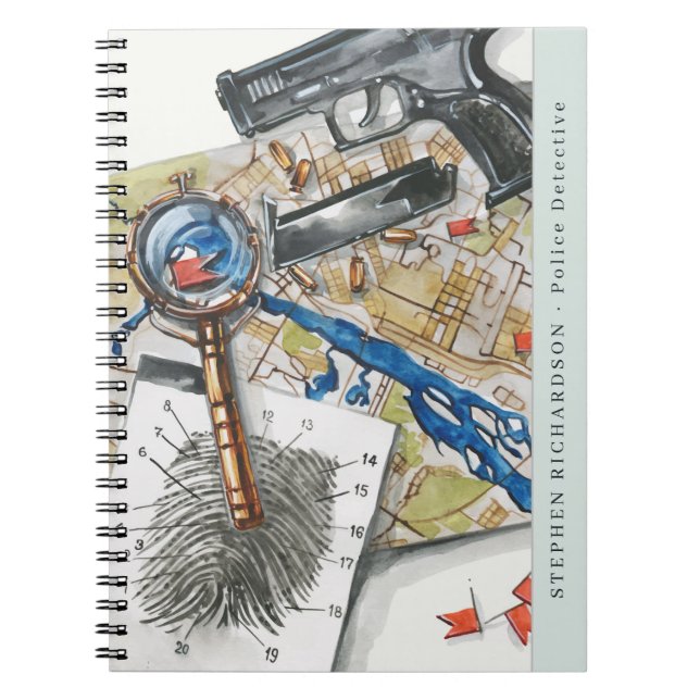 Carnet Monogramme aquarelle détective de police (Devant)