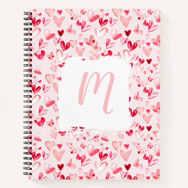 Carnet Monogramme aquarelle fantaisiste Valentine Hearts (Devant)