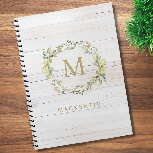 Carnet Monogramme aquarelle florale en bois rustique (Créateur téléchargé)