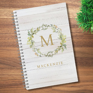 Carnet Monogramme aquarelle florale en bois rustique