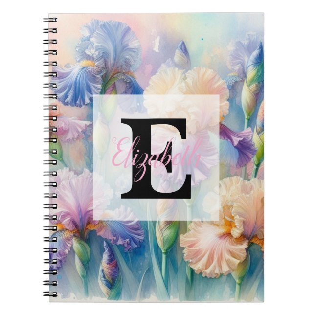 Carnet Monogramme aquarelle florale iris fleurs violettes (Devant)
