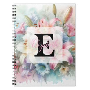 Carnet Monogramme aquarelle florale lis roses fleurs 