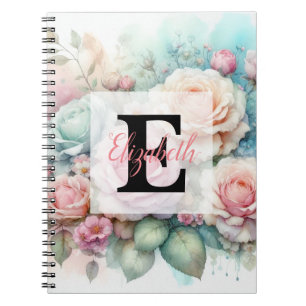 Carnet Monogramme aquarelle florale roses fleurs roses 