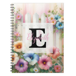 Carnet Monogramme aquarelle pastels fleurs sur bois blanc