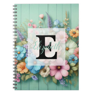 Carnet Monogramme aquarelle pastels fleurs sur bois sarce