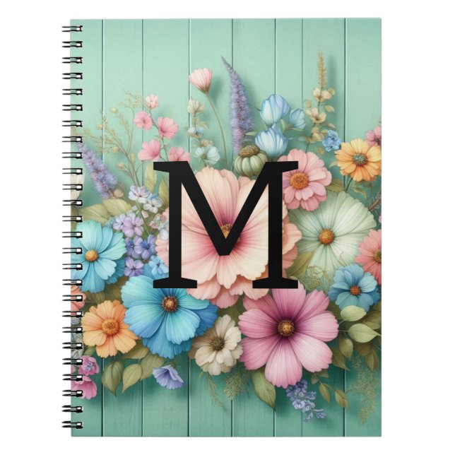 Carnet Monogramme aquarelle pastels fleurs sur bois sarce (Devant)